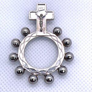 Pocket Italy Rosary Ring Cross Finger Prayer Beads Religious Catholic Vintage